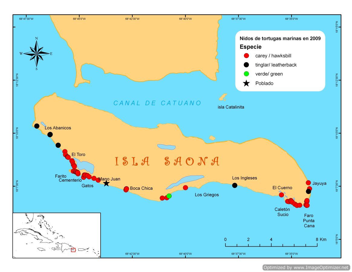 Saona Island - Map of Sea Turtle Nesting sides